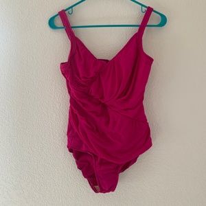 Faded Glory Fuchsia Pink One Piece V Neck Bathing Suit